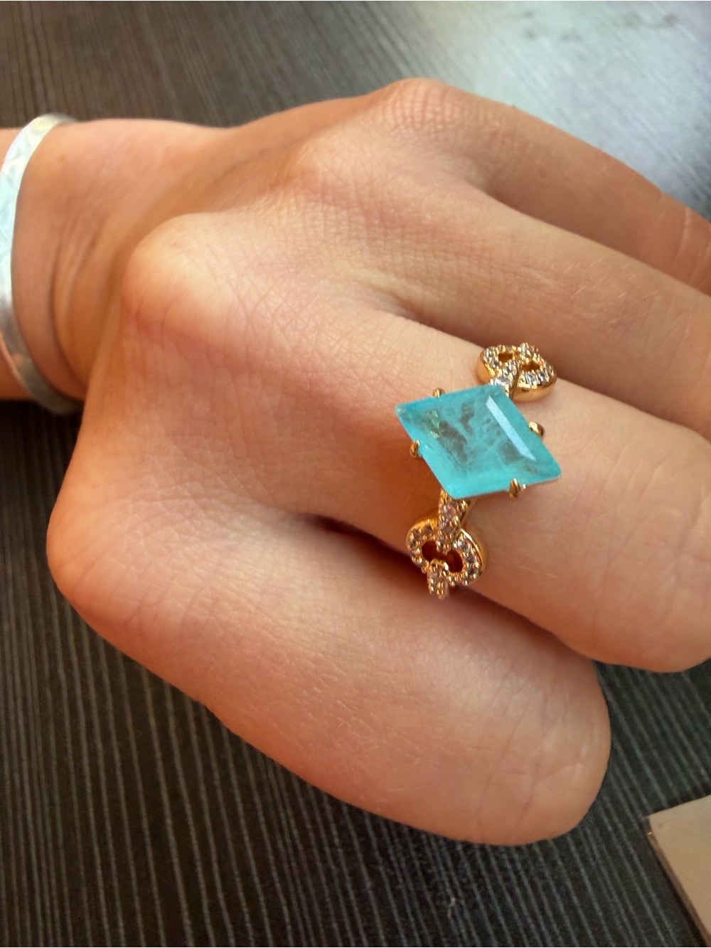 Gold Ring with Turquoise Blue Gemstone